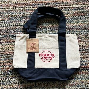 Trader Joe's Blue and Cream Mini Canvas Bag